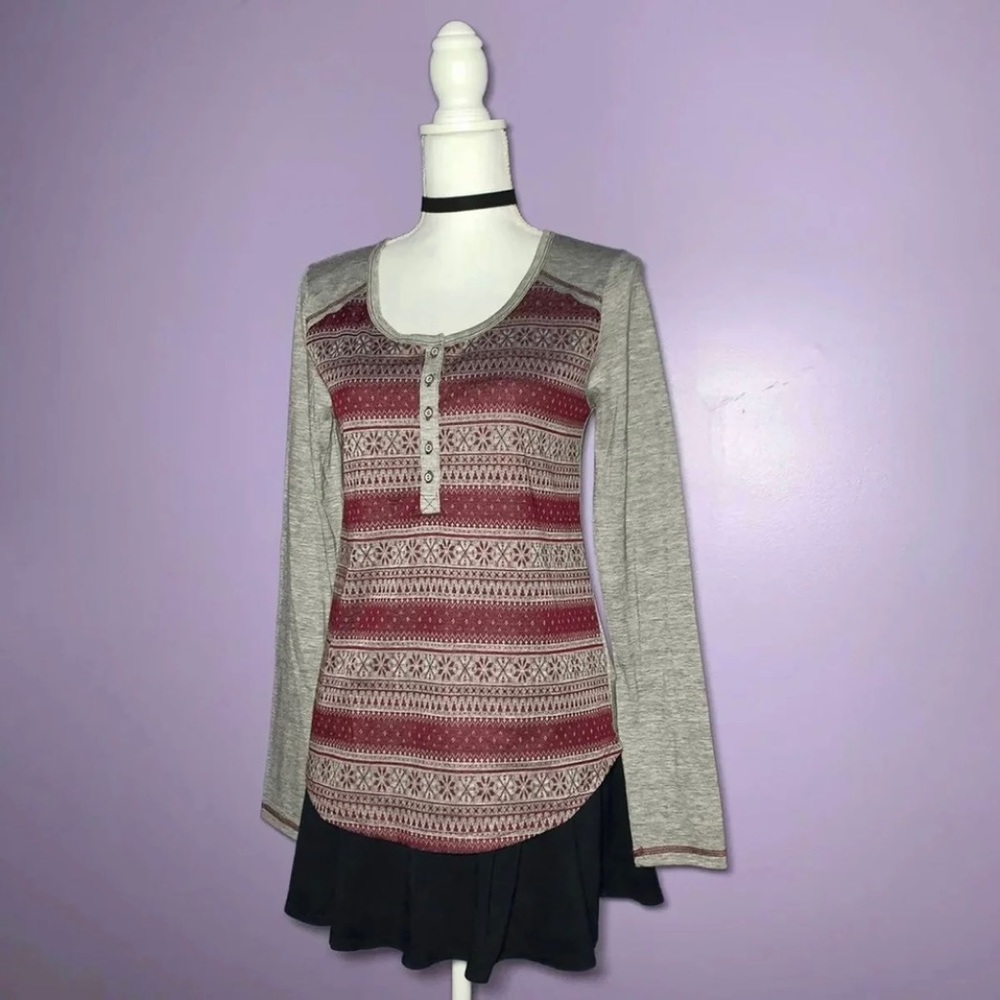 NWT Maroon and Gray Fair Isle Long Sleeve Top - Picture 5 of 7